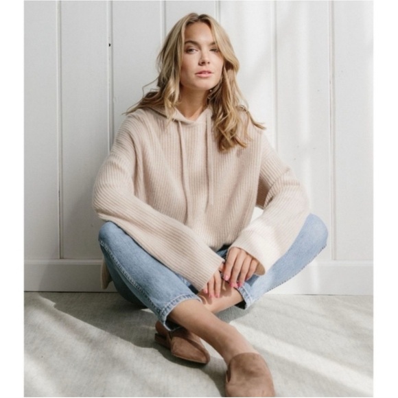 JENNI KAYNECashmere fisherman hoodie in oatmeal 100% cashmere
